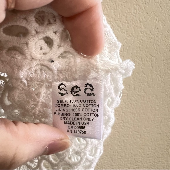 SEA NEW YORK BLUE PLAID/ LACE EYELET CREWNECK TOP BLOUSE SZ M ACCDEMIA PREPPY - Picture 4 of 8